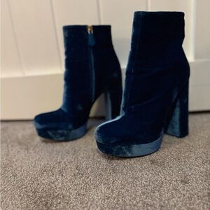 Prada Midnight Blue Velvet Platform Boots *Read Caption!*